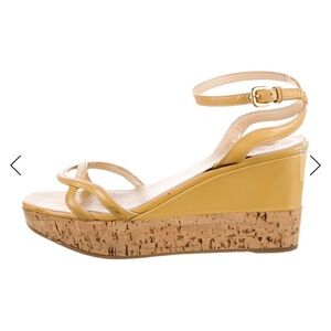 Prada Beige Patent Leather and Cork Wedge Sandals 38 8 $595